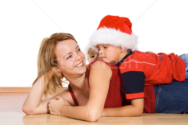 Woman and kids playing wearing santa hats Stock photo © ilona75