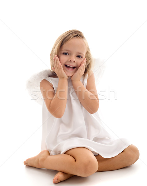 Foto stock: Pequeño · sorprendido · ángel · sesión · preguntarse · nina