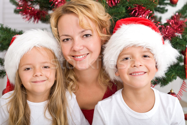 Foto stock: Feliz · natal · crianças · mulher