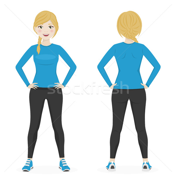 Blond woman with a braid playing sport with blue and black sportswear Stock photo © Imaagio