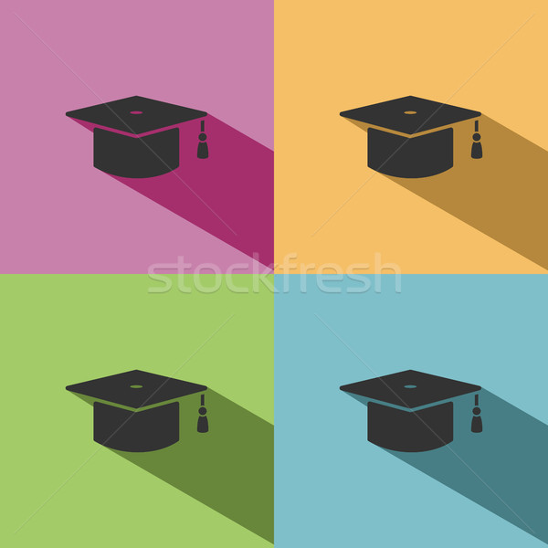 Mortarboard icon with shade on colored background Stock photo © Imaagio