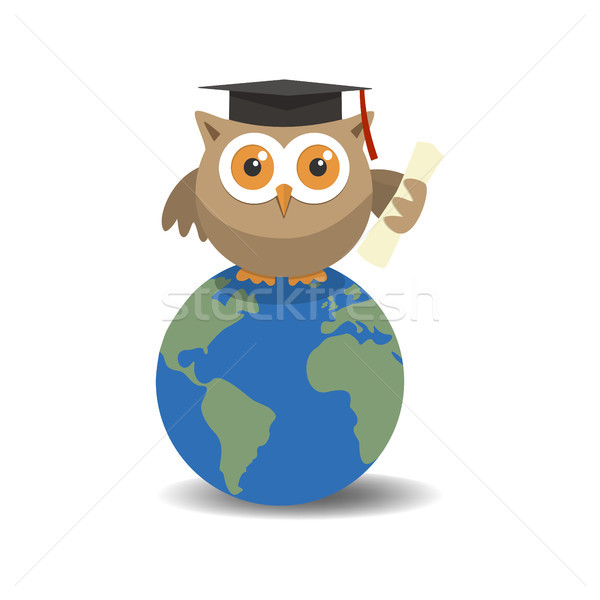 Owl graduate on globe with shade on white background Stock photo © Imaagio
