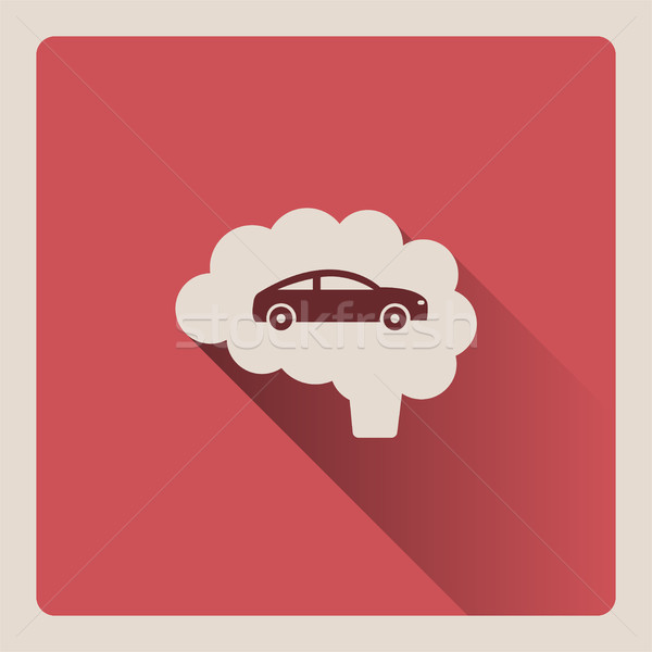 Stock photo: Brain thinking in car illustration on red background with shade