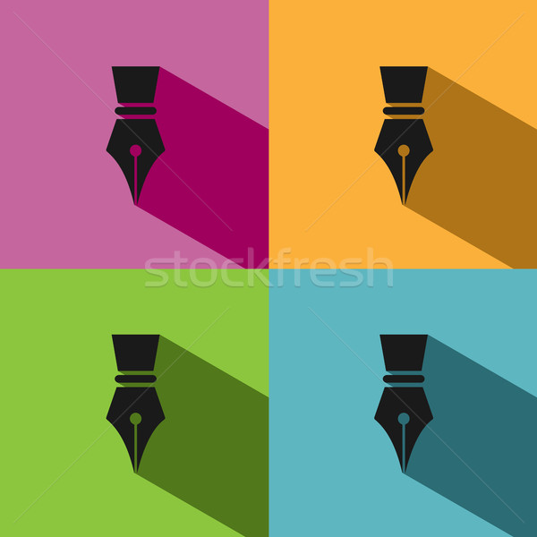 Fountain pen icon with shadow on colored backgrounds Stock photo © Imaagio