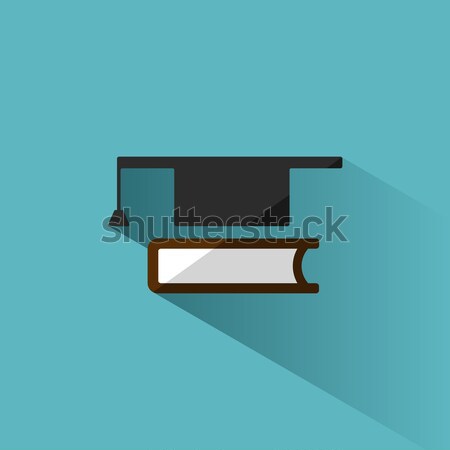 Mortarboard with book icon on blue background with shade Stock photo © Imaagio