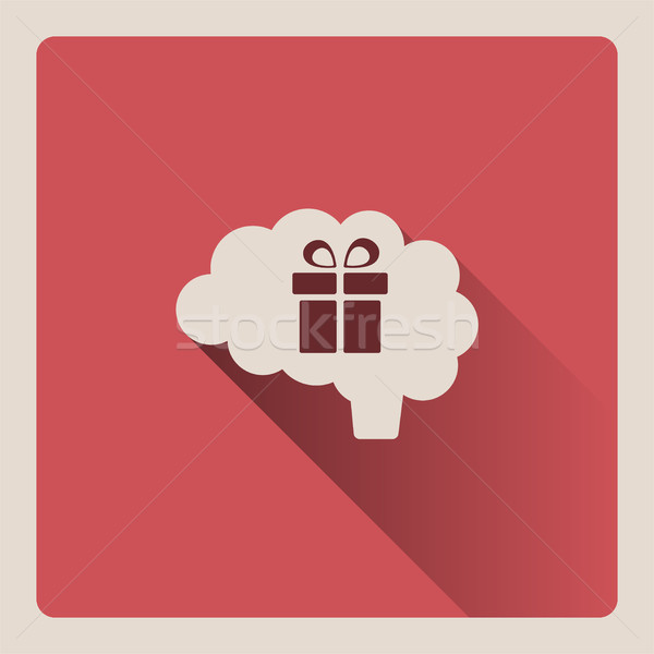 Brain thinking about a gift illustration on red background with shade Stock photo © Imaagio