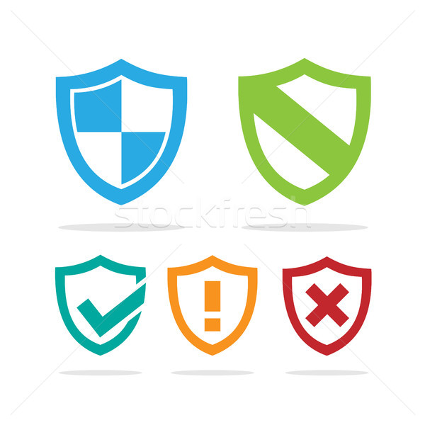 Establecer protección escudo iconos blanco Foto stock © Imaagio