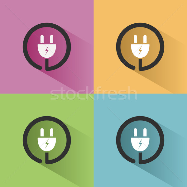 Plug icon with shadow on colored backgrounds Stock photo © Imaagio