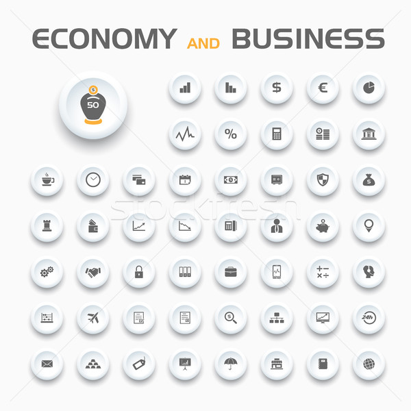 Foto stock: Economía · negocios · 50 · iconos · blanco
