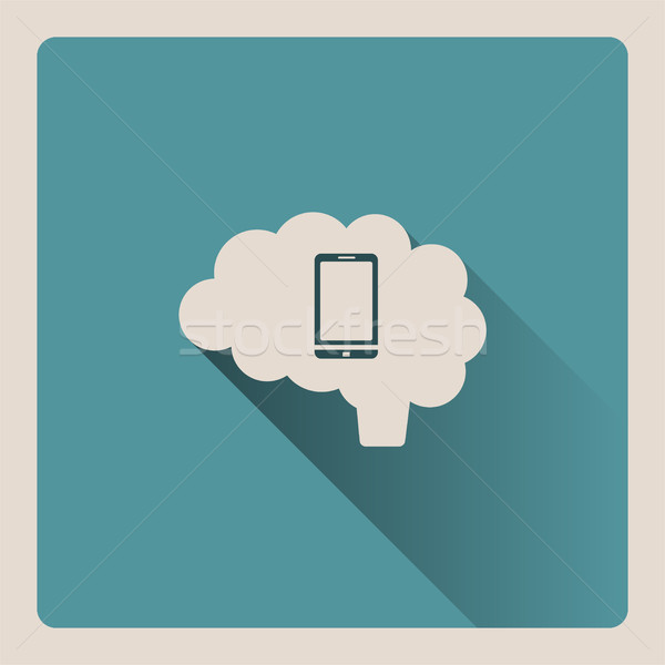 Brain thinking on the smartphone illustration on blue background with shade Stock photo © Imaagio