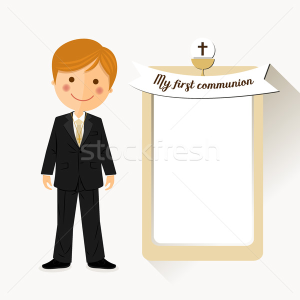 Child costume in her first communion dress invitation with message  Stock photo © Imaagio