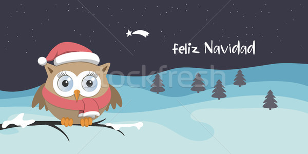 Female owl with Santa Claus hat on a branch in a snowy day Stock photo © Imaagio