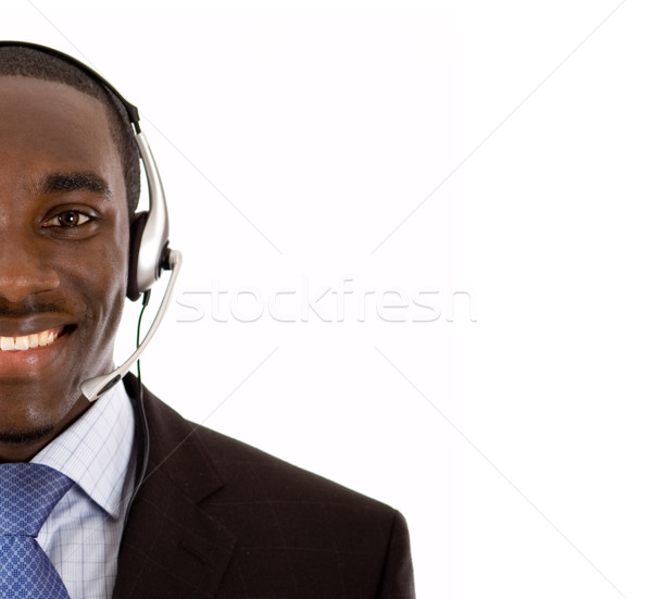 Stockfoto: Exploitant · dienst · afbeelding · man · microfoon · hoofdtelefoon