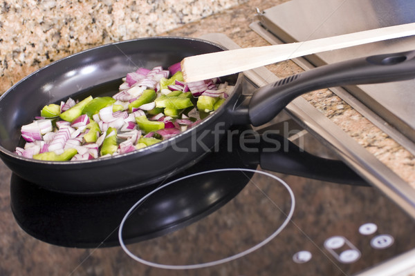 Gurme pişirme soğan tava yeşil Stok fotoğraf © Imagecom