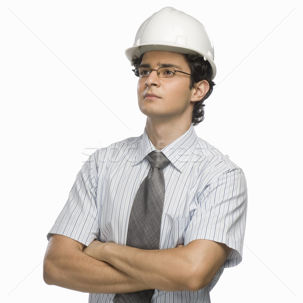 Közelkép férfi építész keresztbe tett kar férfi üzletember Stock fotó © imagedb