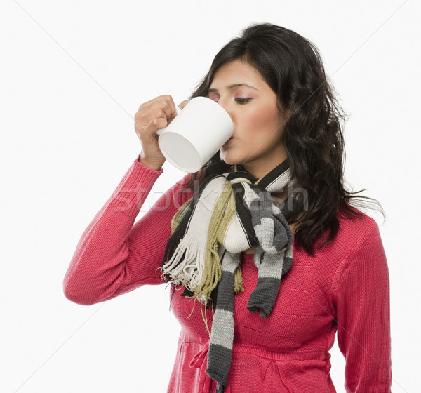 Frau trinken Tasse Kaffee Mode Schönheit Stock foto © imagedb