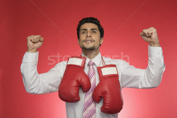 Imprenditore guantoni da boxe uomo sport successo protezione Foto d'archivio © imagedb