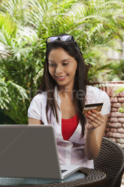 Frau Warenkorb online Internet Laptop Finanzierung Stock foto © imagedb