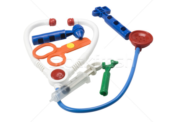 Primer plano juguete equipos médicos grupo jeringa estetoscopio Foto stock © imagedb