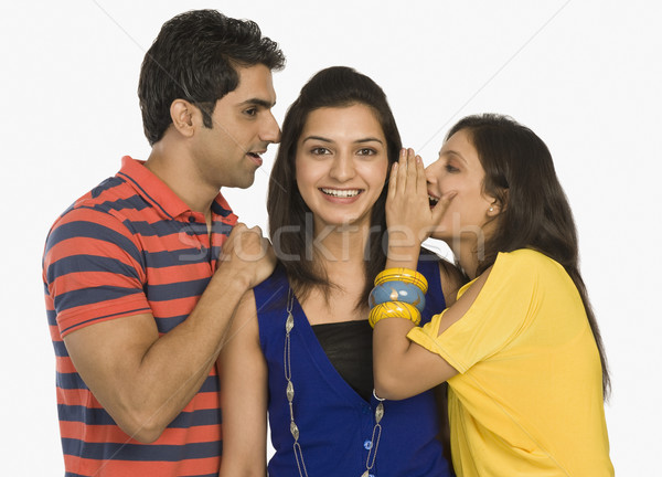 Nő suttog divat kommunikáció női mosolyog Stock fotó © imagedb