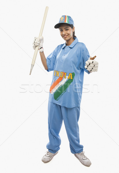 Porträt weiblichen halten Cricket Frau Sport Stock foto © imagedb