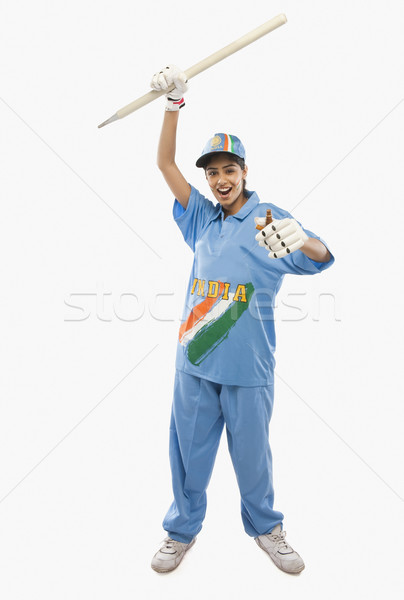 Portré női tart krikett nő kék Stock fotó © imagedb