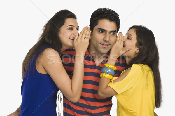 Két nő suttog divat kommunikáció női mosolyog Stock fotó © imagedb