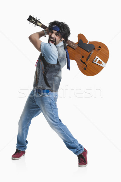 Stockfoto: Muzikant · gitaar · muziek · portret · woede · permanente