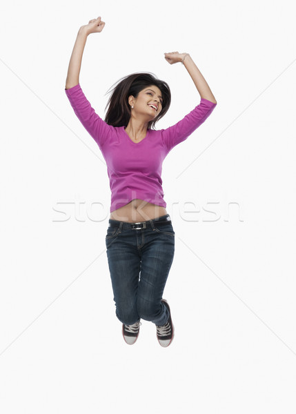 [[stock_photo]]: Femme · sautant · amusement · jeunes · liberté