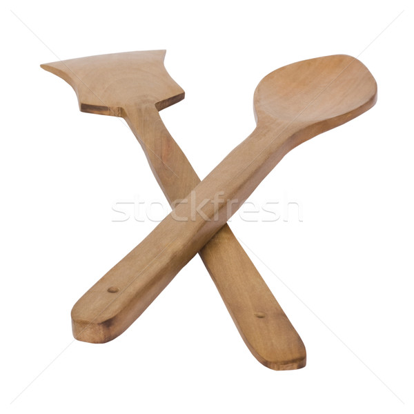 Primer plano espátula cuchara de madera madera fondo blanco primer plano Foto stock © imagedb