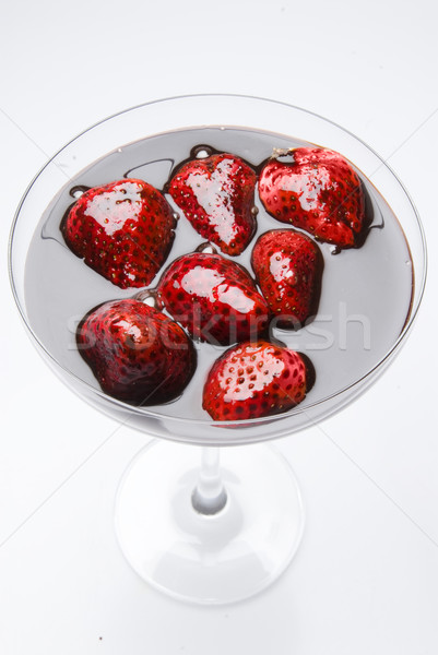 Stockfoto: Aardbeien · chocoladestroop · glas · ontbijt · dessert · maaltijd