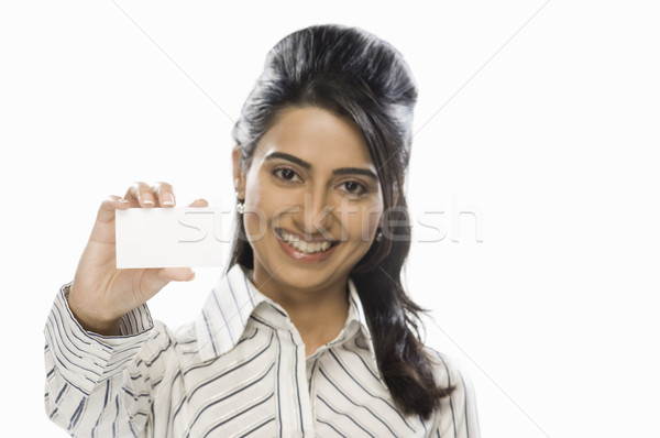 ストックフォト: 女性実業家 · ブランクカード · 肖像 · 笑みを浮かべて · 男性