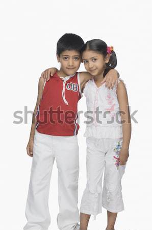 Ritratto due bambini piedi indietro capelli Foto d'archivio © imagedb