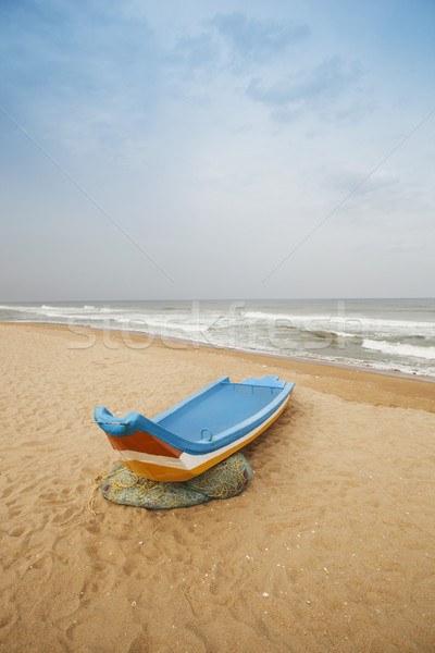 Stock photo: Fishing boat on the beach, Chennai, Tamil Nadu, India