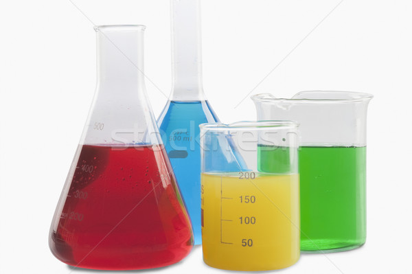 Primer plano laboratorio cristalería productos químicos química químicos Foto stock © imagedb