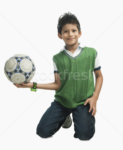 [[stock_photo]]: Portrait · garçon · ballon · enfant · football