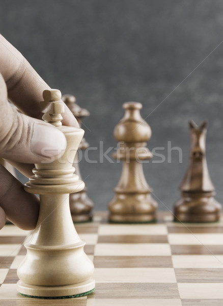 Menschlichen Hand bewegen König Schachfigur Hand allein Stock foto © imagedb