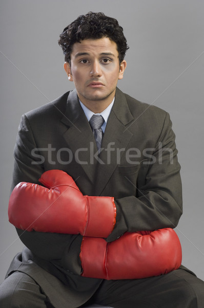 Geschäftsmann tragen Boxhandschuhe Business Boxen Farbbild Stock foto © imagedb