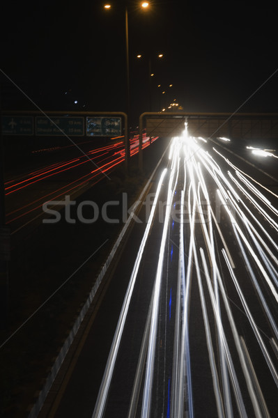 Foto stock: Faros · movimiento · vehículos · carretera · carretera · noche