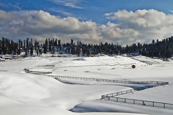 Gard zăpadă acoperit câmp India cer Imagine de stoc © imagedb