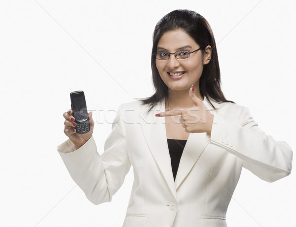 Portrait femme d'affaires téléphone portable affaires connexion [[stock_photo]] © imagedb