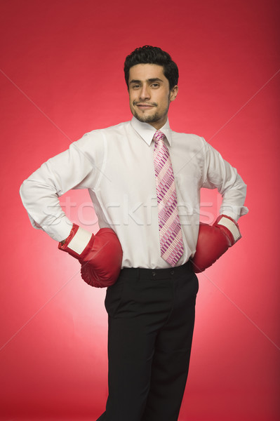Ritratto imprenditore indossare guantoni da boxe piedi braccia Foto d'archivio © imagedb
