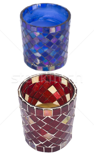 Deux bougies verre bleu bougie [[stock_photo]] © imagedb