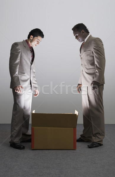 Dwa biznesmenów patrząc karton działalności Zdjęcia stock © imagedb