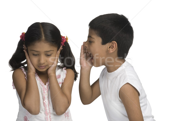 Stockfoto: Meisje · oren · broer · kinderen · kinderen