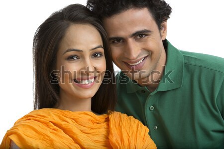 Foto stock: Pareja · día · sonriendo · pie · horizontal