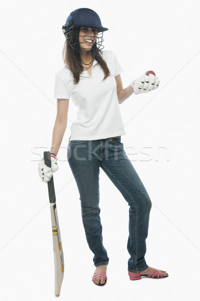 Foto stock: Retrato · femenino · cricket · ventilador · bate