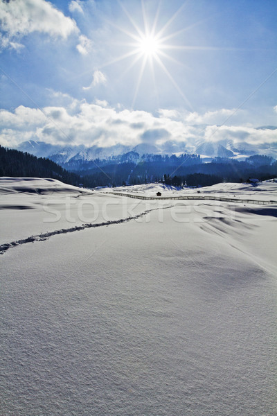 Snow covered landscape with mountain range in the background, Ka Stock photo © imagedb