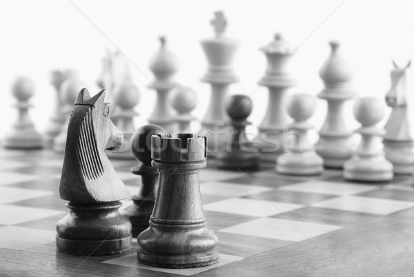 Schaakstukken schaakbord groep zwarte zwart en wit Stockfoto © imagedb