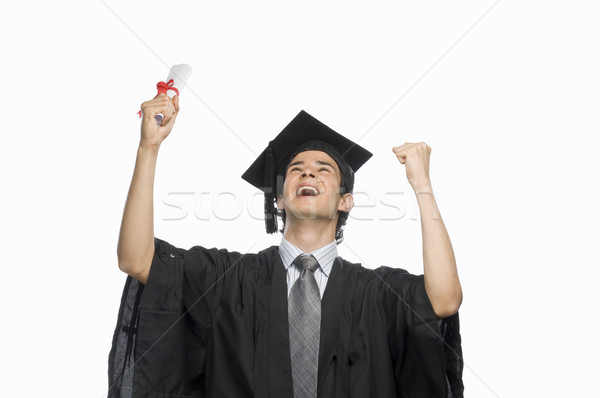 Foto stock: Feliz · masculina · posgrado · diploma · hombre